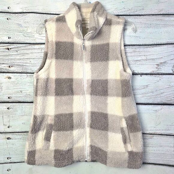 Maurices Gray White Buffalo Check Sherpa Vest M - Picture 1 of 6